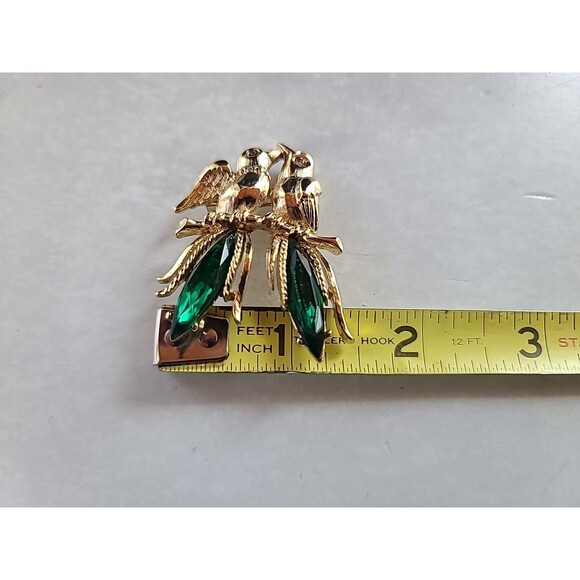 Two Birds Rhinestone Gold Tone Metal Brooch Vintage Costume Jewelry - Picture 10 of 10